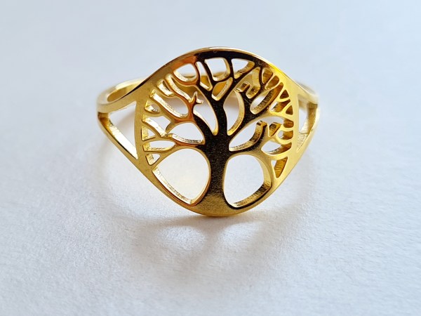 bague arbre de vie acier inoxydable dorée